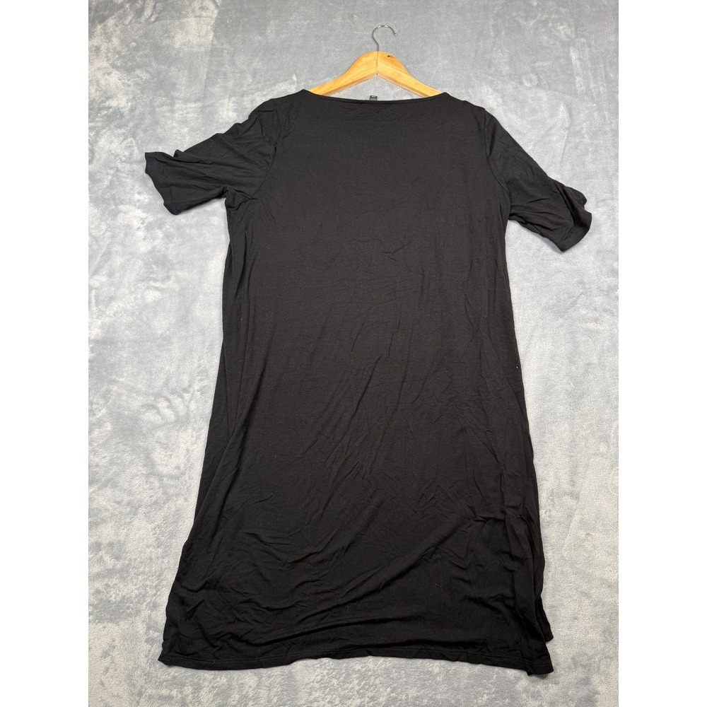 Eileen Fisher Tunic Dress Womens Medium Black High Low Slit Round Neck USA Made